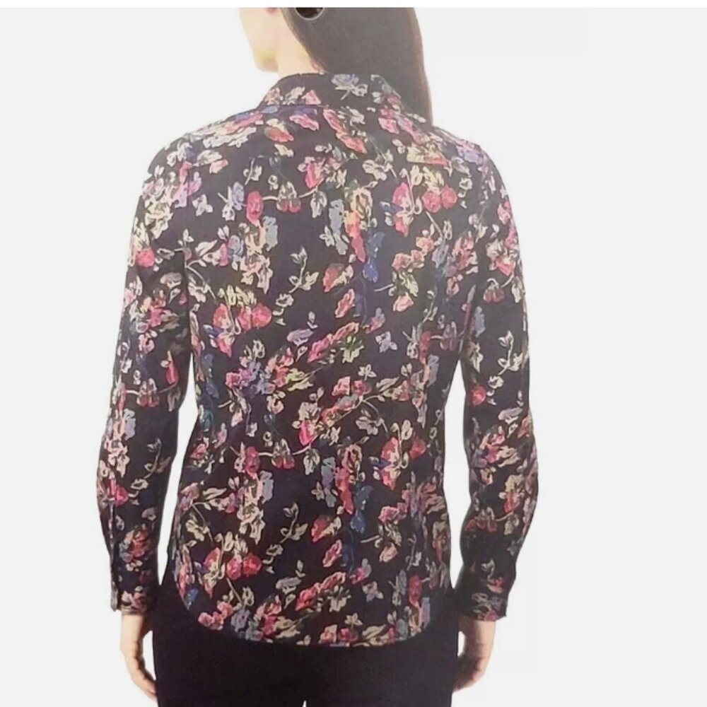 Chaps Women's Button-Up Floral Blouse, Black Size M - Picture 4 of 4